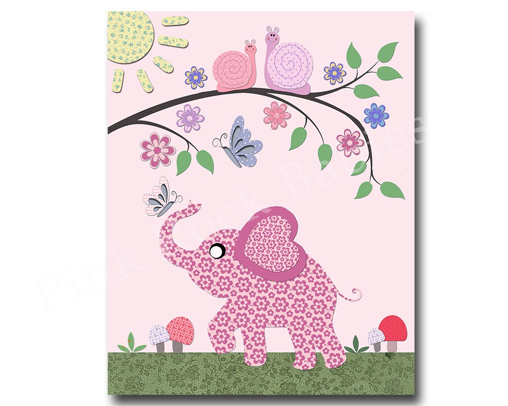 Elephant nursery elephant art pink nursery wall art for baby