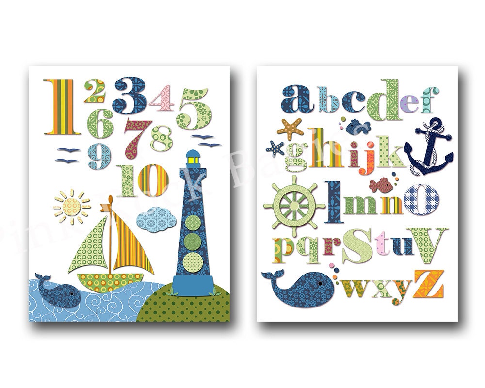 Nautical Nursery Wall Decor Ocean Art Baby Shower Gift Nautical Nursery Wall Decor Ocean Art Baby Shower Gift Alphabet Poster Abc Decoration Children Artwork Kids Room Blue Green