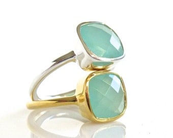 Aqua Chalcedony Gold Ring - Gemstone Ring - Stacking Ring - Gold Ring