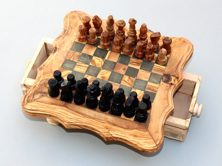 Olive wood regular Chess Set wooden Chess Set by TunisiaBazaar