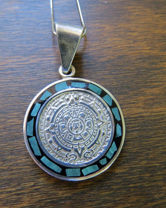 Vintage Sterling Silver Taxco Aztec Mayan Calendar Pendant