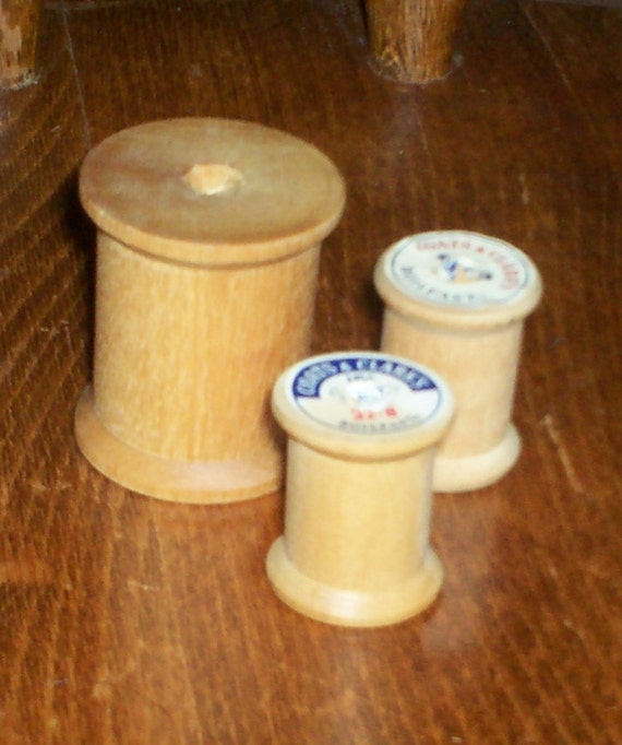 3 Vintage Wooden Thread Spools One Large and by RosieCozySewsie