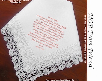 Mother of the Bride Gift Handkerchief From Groom 0113 Sign & Date Free! 5 Mother of the Bride Wedding Hankerchief Styles and 8 Ink Colors.