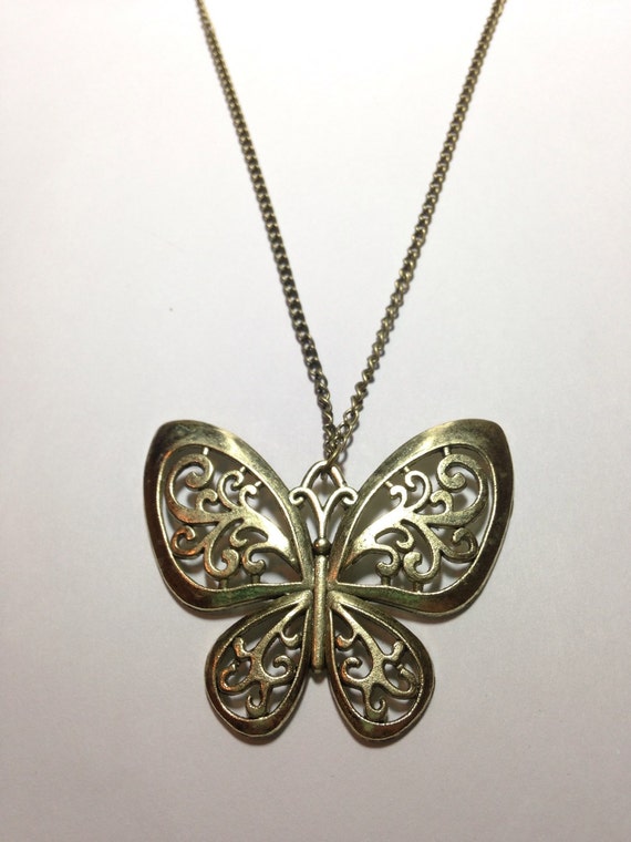 Large Vintage Butterfly Pendant by KrisJewelryBoutique on Etsy