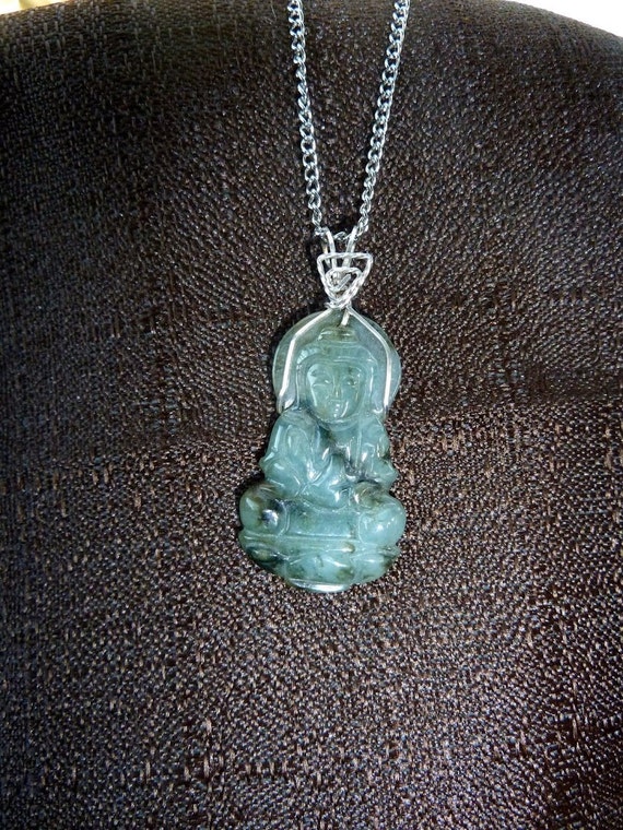 Jade Quan Yin & silver pendant