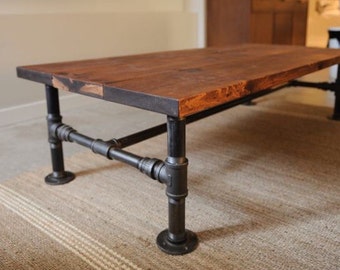 Rustic Industrial Pipe & OAK Wood Coffee Table metal pipe legged Furniture