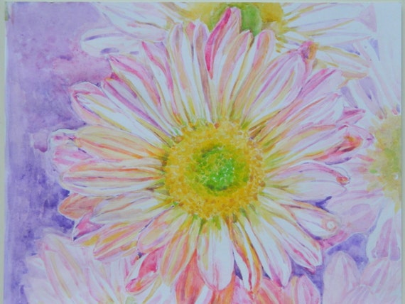 Pink Gerbera.Floral Gifts.Original handmade item with signed.Watercolor and gouach on paper. Dimensions 32,5x27cm.