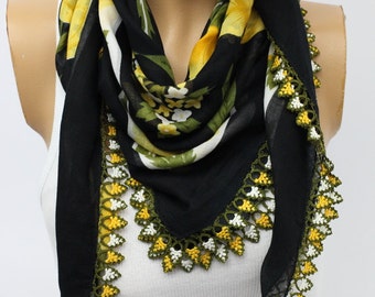 Turkish Anatolians Floral Scarf - Hand crocheted lace Oya - Yemeni - Cowl Gift Ideas Fashion Accessories