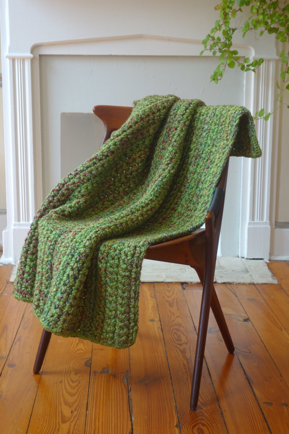 Crochet Knit Blanket Thick Afghan Green Crochet