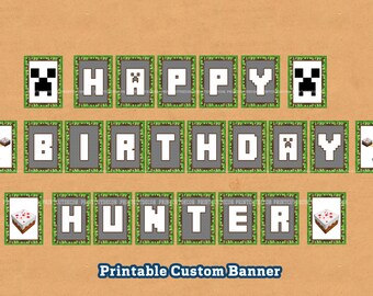 Items similar to Printable MINECRAFT Party Banner Happy BIrthday on Etsy