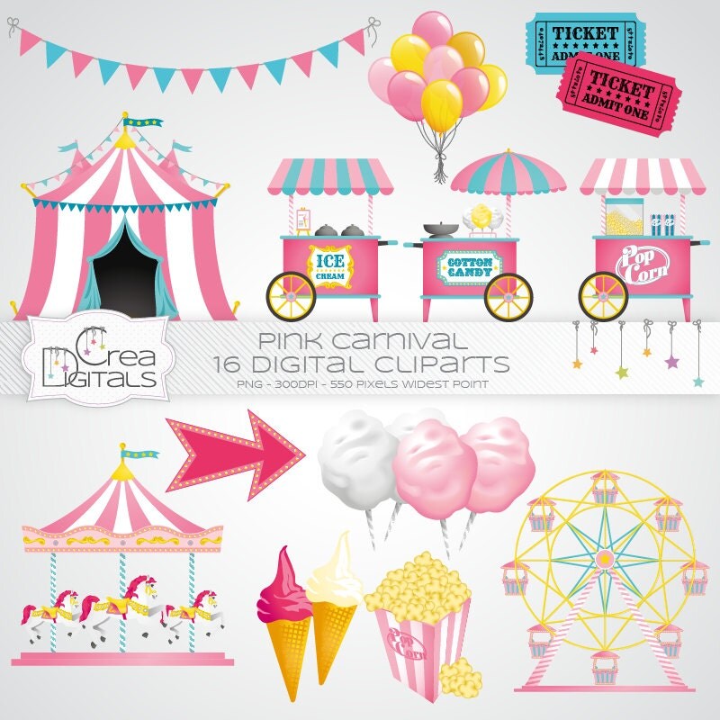 Pink carnival / circus 16 digital cliparts INSTANT