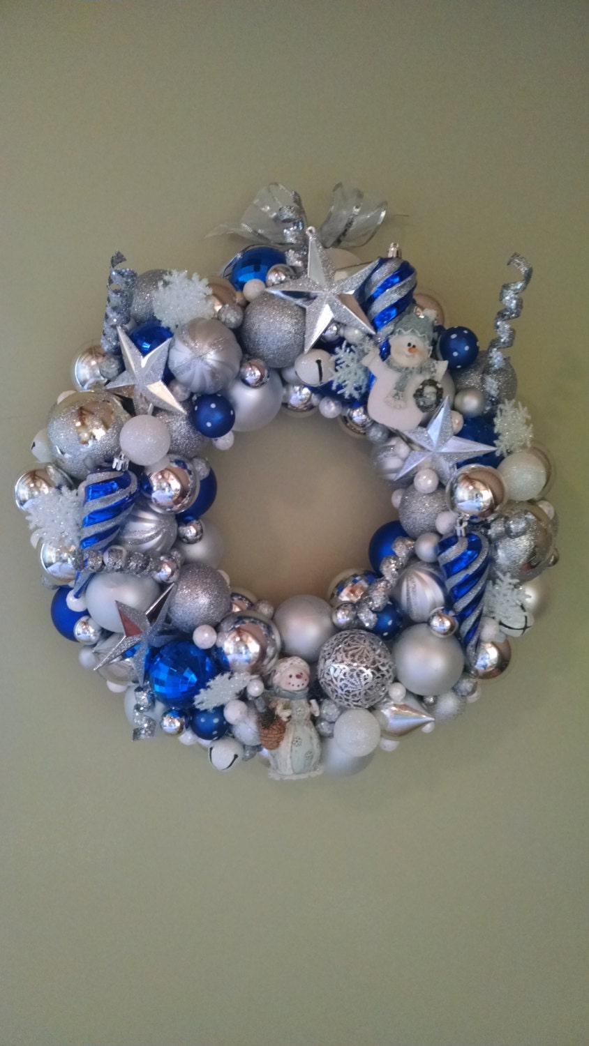 30% OFF SALE***Blue Christmas Ornament Wreath - White, Silver and Royal Blue Holiday Wreath