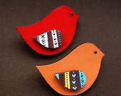 Little Gingerbread Birds Handmade Wooden Brooch