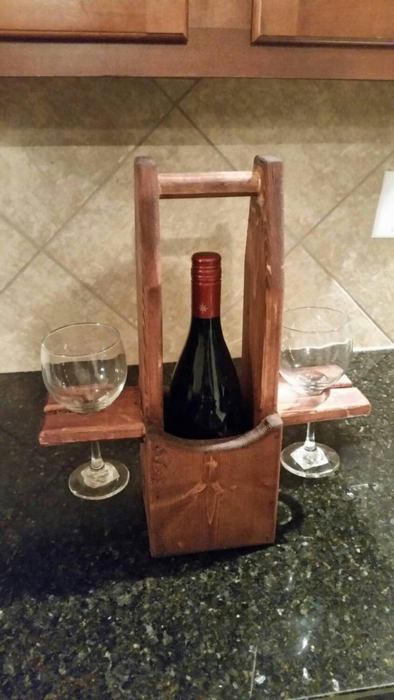 Wine tote w/ wine glass holder Wine lovers. by LynnWoodworks