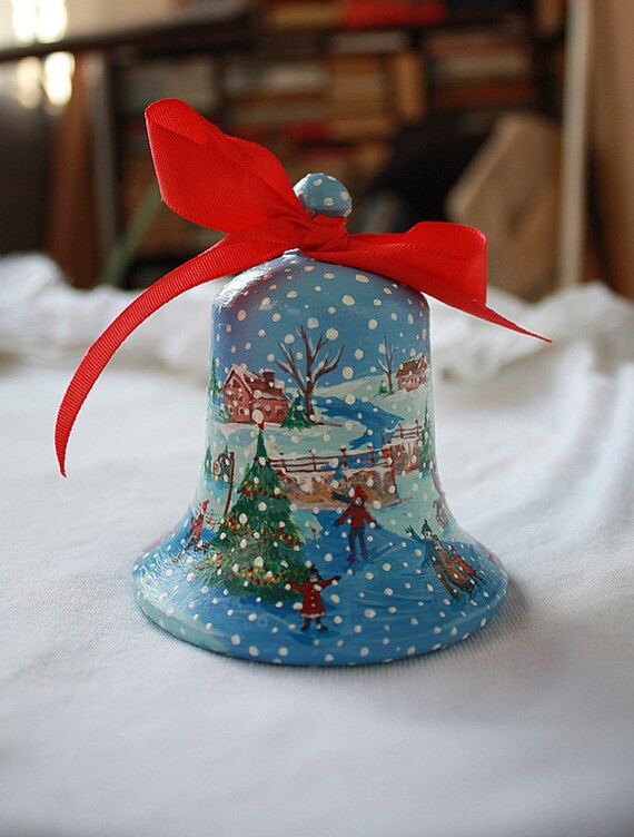 Handpainted Wooden Bell Christmas Ornament New by LifeandWool