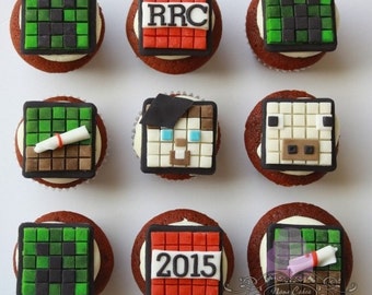 MineCraft Cupcake Topper/ Minecraft cake topper / Gamer cupcake topper / Square Pixel Video Game / Gamer Theme /MineCraft Party / Birthday