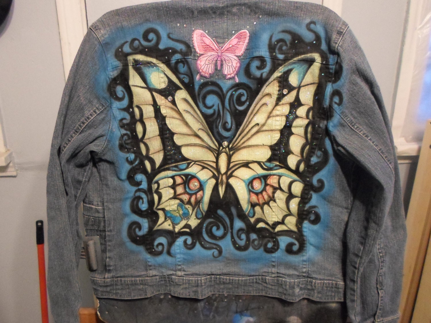Airbrush Butterfly Denim Jacket by StylesStudio1 on Etsy