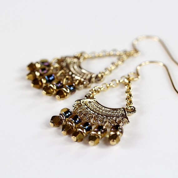 Chandelier Dangle Earrings with Vintage Style Gold by YuniDesigns