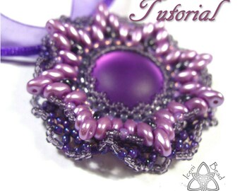 PDF Tutorial Anemone Flower Pendant with Lunasoft Cabochon and SuperDuo Beads, Tutorial, Beading Pattern English Only,