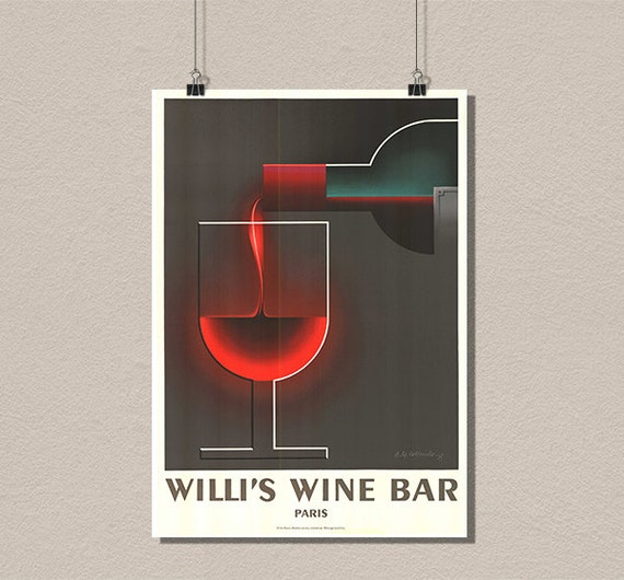 Willi's Wine Bar Vintage Food Poster Advertising Retro