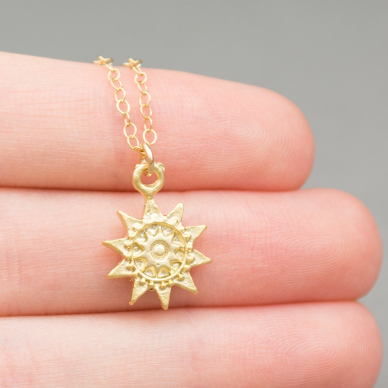 Tiny Sun Necklace / Gold Sun Necklace / Sunburst by BijouBright