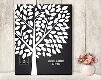 Wedding Guest Book Alternative Poster / Guest Tree on Chalkboard, Love Birds / "Leaving Wishes" 100 ▷ Printable File {or} Printed & Shipped