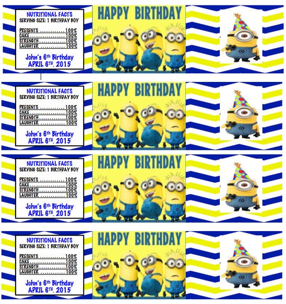 Minion Despicable Me Birthday Water Bottle Label Party by KJROXTON