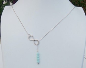 Sterling Silver Infinity Lariat Necklace with Blue Swarovski Crsystals-Delicate-Minimalist Necklace-simple everyday jewelry-Summer Necklace