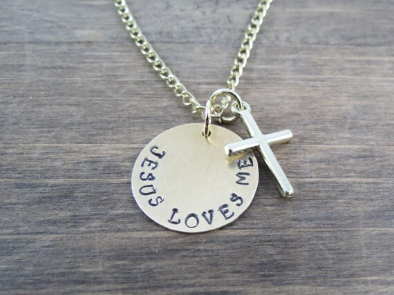 Items similar to Jesus Loves Me Necklace - Cross Necklace - 