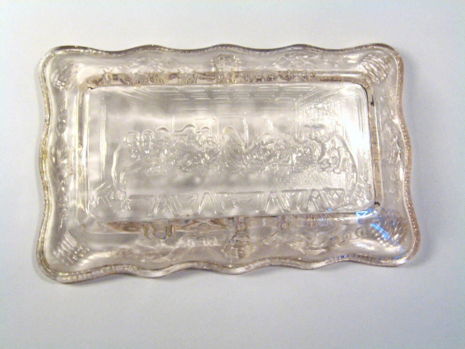 Pink Glass Butter Dish The Last Supper by RocknRollMemories
