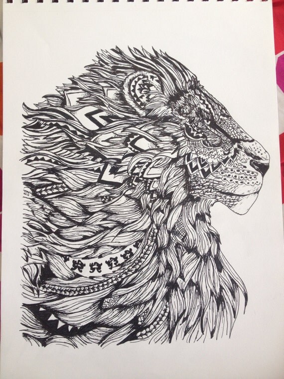 Lion Abstract Ink Drawing