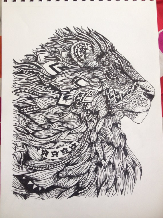 Lion Abstract Ink Drawing