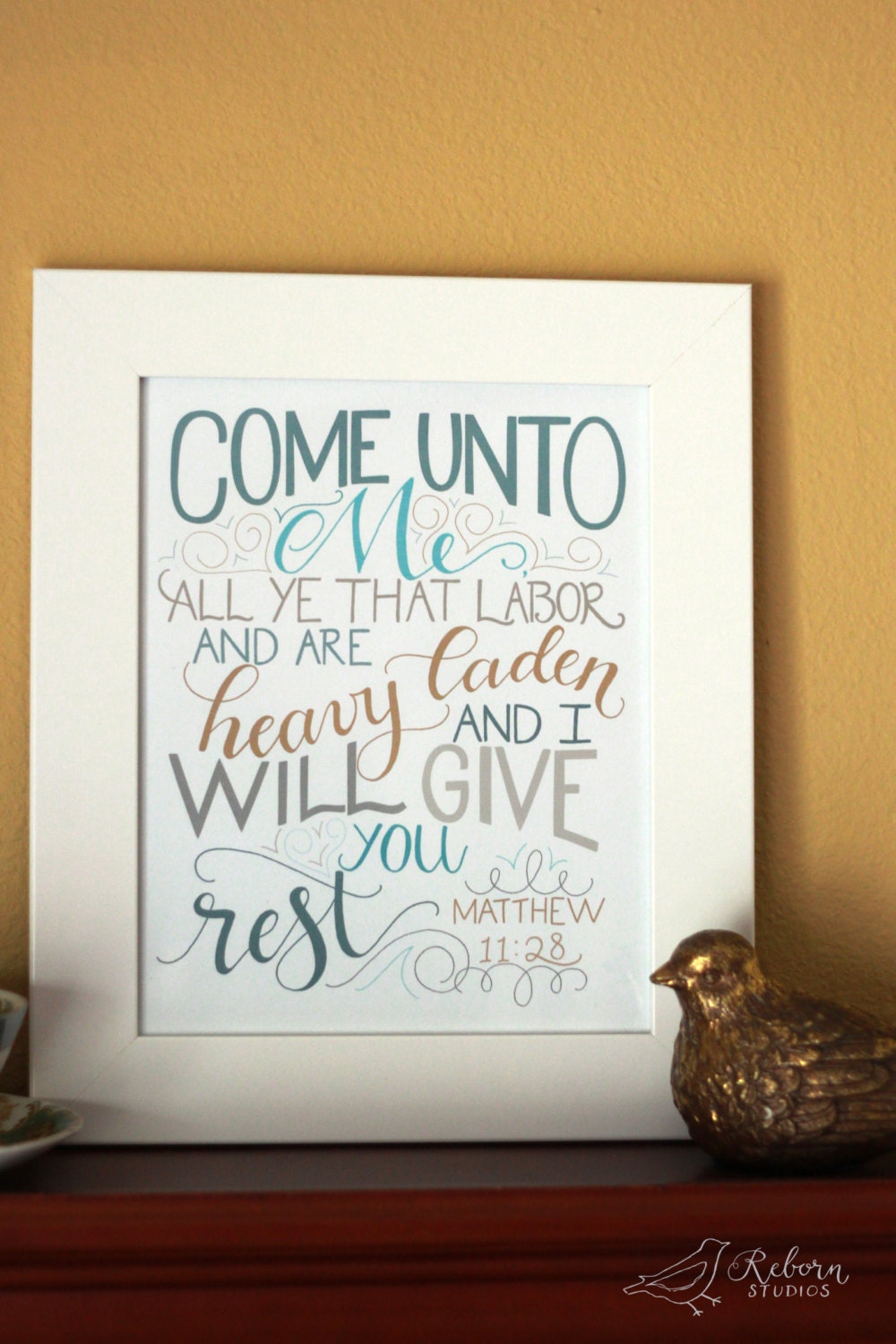 Come Unto Me Matthew 11:28 Hand Lettered Word Art Print