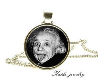 Albert Einstein Necklace, Physics, Relativity, Science, Art Pendant