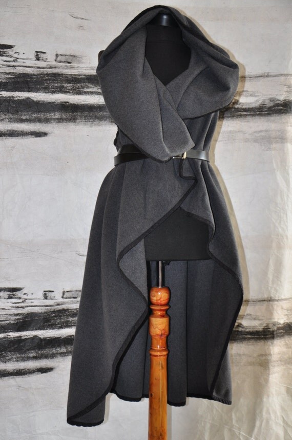 Woman gray wool coat/Casual coat jacket/Black long coat