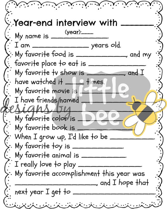 YearEnd Interview for children New Year's child printable
