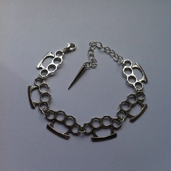 Silver Knuckleduster Brass Knuckles Bracelet by Rlipstick on Etsy