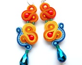 Multi-color statement earrings, colorful boho jewelry, yellow statement earrings, rainbow colored earrings, soutache embroidered earrings