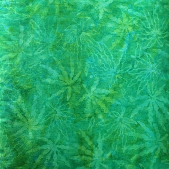  Emerald  Green  Batik  Fabric Palm Leaves Tonga by 