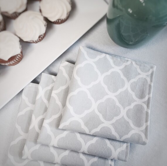 Items similar to Grey Cloth Cocktail Napkins Set, Light Gray French