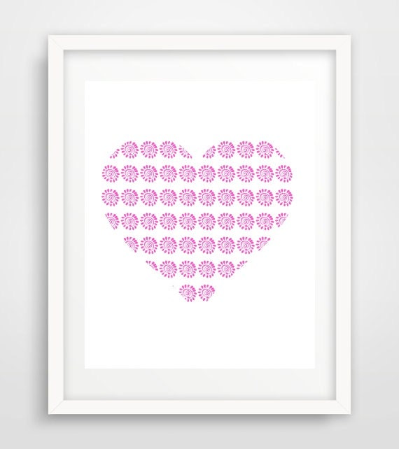 Pink Heart Print Printable Wall Art Wall Print by honeytreeprints