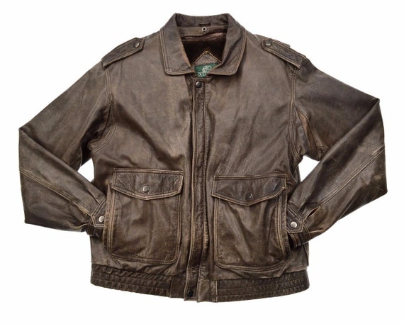 Vintage Leather Jacket BASS PRO Shops Outdoors Brown Leather Flight ...
