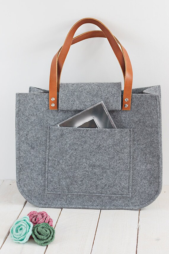 Grey felt tote bag Felt Bag Large Tote For Shopping