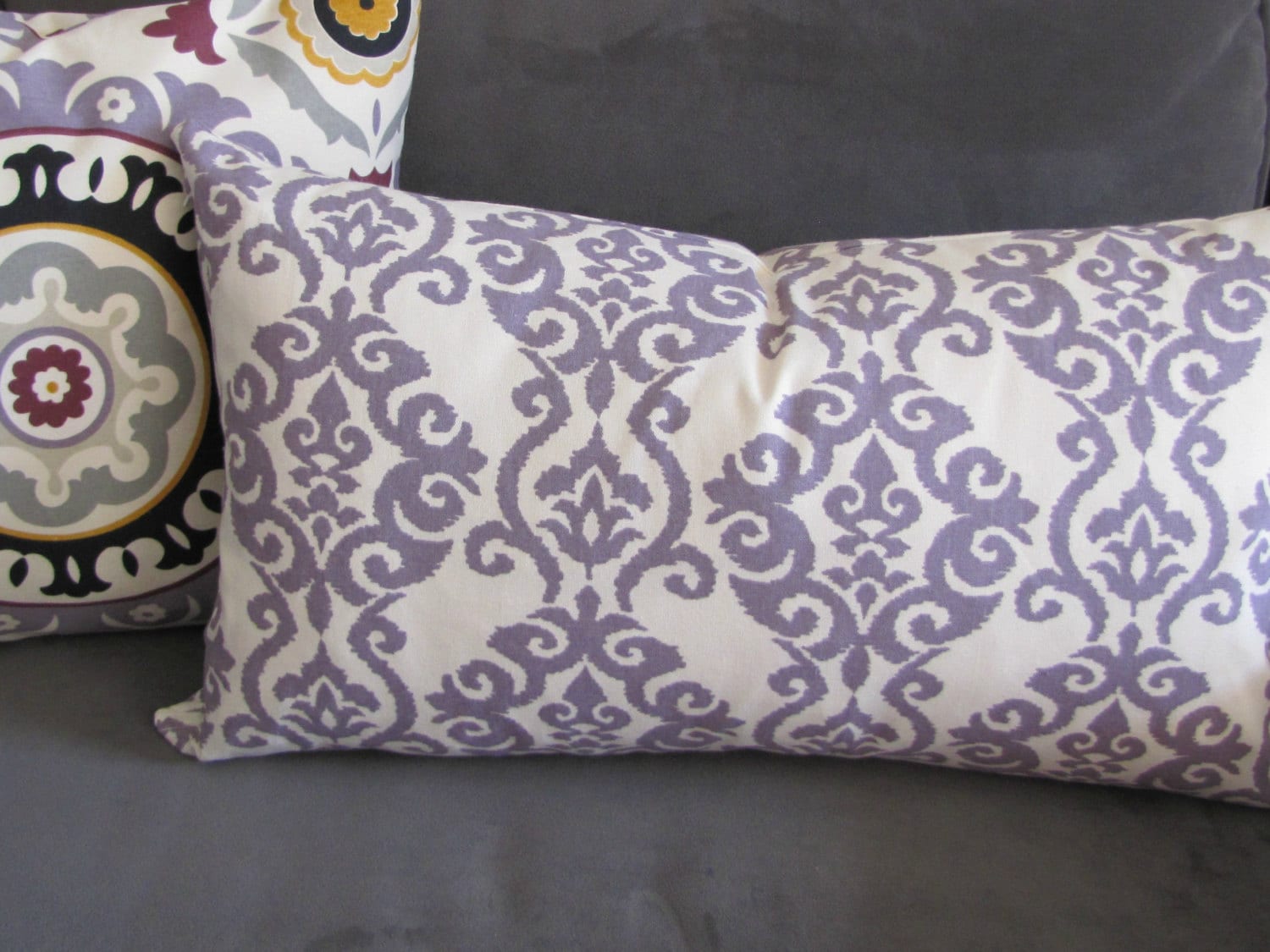 Purple throw pillow Lilac sofa pillow damask print couch