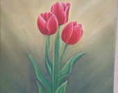 Original painting of tulips, Oil Paintings on Canvas 26Ã—31