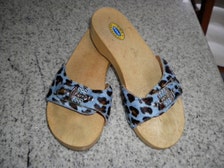 Fancy vintage fur covered leather and wooden sandals with rhinestones ...