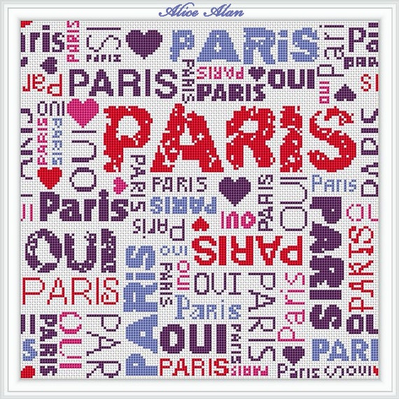 Cross Stitch Pattern Sampler words oui Paris capital of France