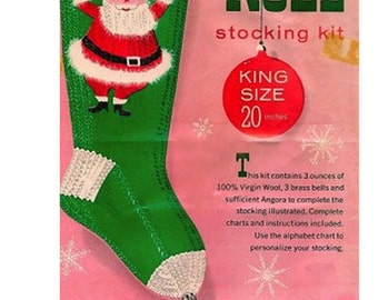pdf Noel Santa Christmas Stocking Knitting Vintage Pattern -Columbia Minerva Knit for Holiday "KNIT ME EASY" Style 20"