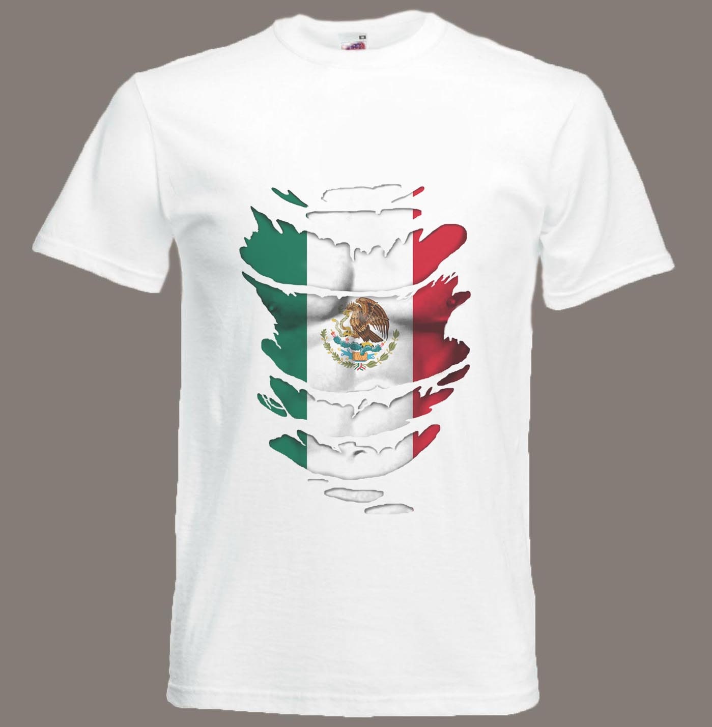 Mexican Flag T-Shirt See Muscles through Ripped T-Shirt Mexico