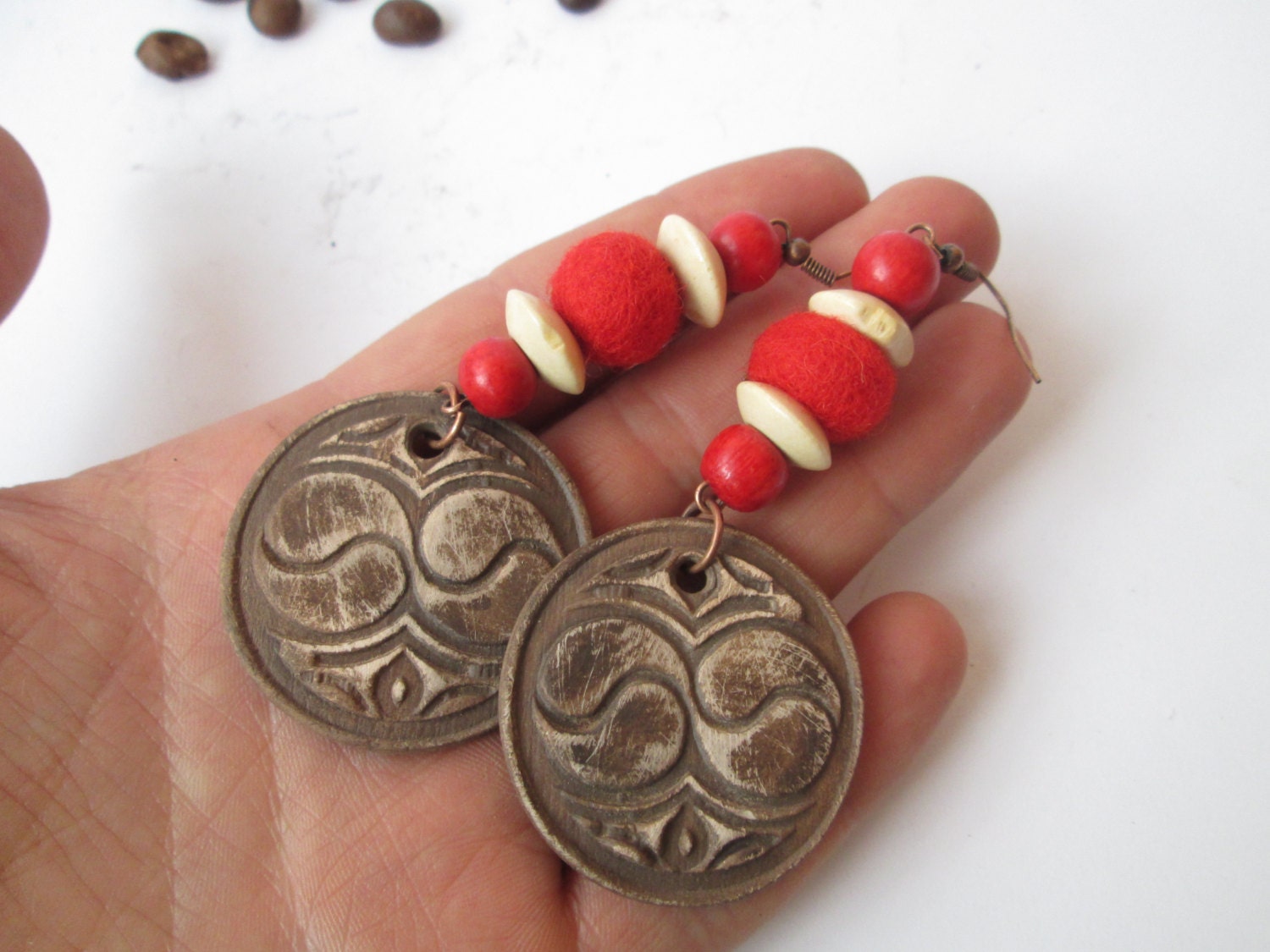 Handmade Ceramic ethnic earrings clay earrings ceramic